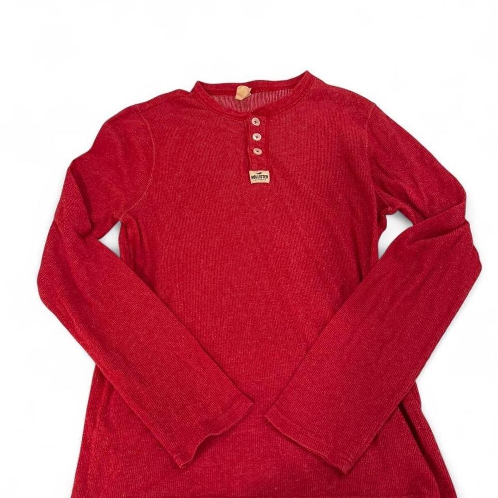 Hollister California Red Waffle Knit Henley Long Sleeve Top Large